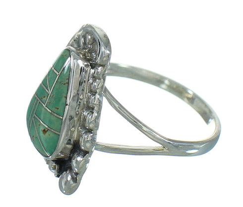 Silver Turquoise Southwestern Flower Ring Size 8-1/2 AX89152